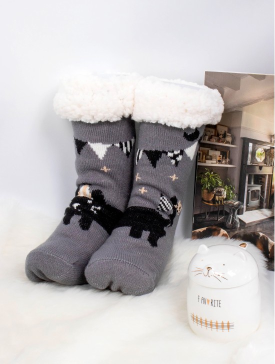 Indoor Anti-Skid Slipper Socks W/ Party Cat Design